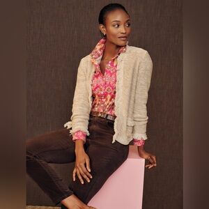 J. McLaughlin Simone Fringed Cardigan Sweater Cotton